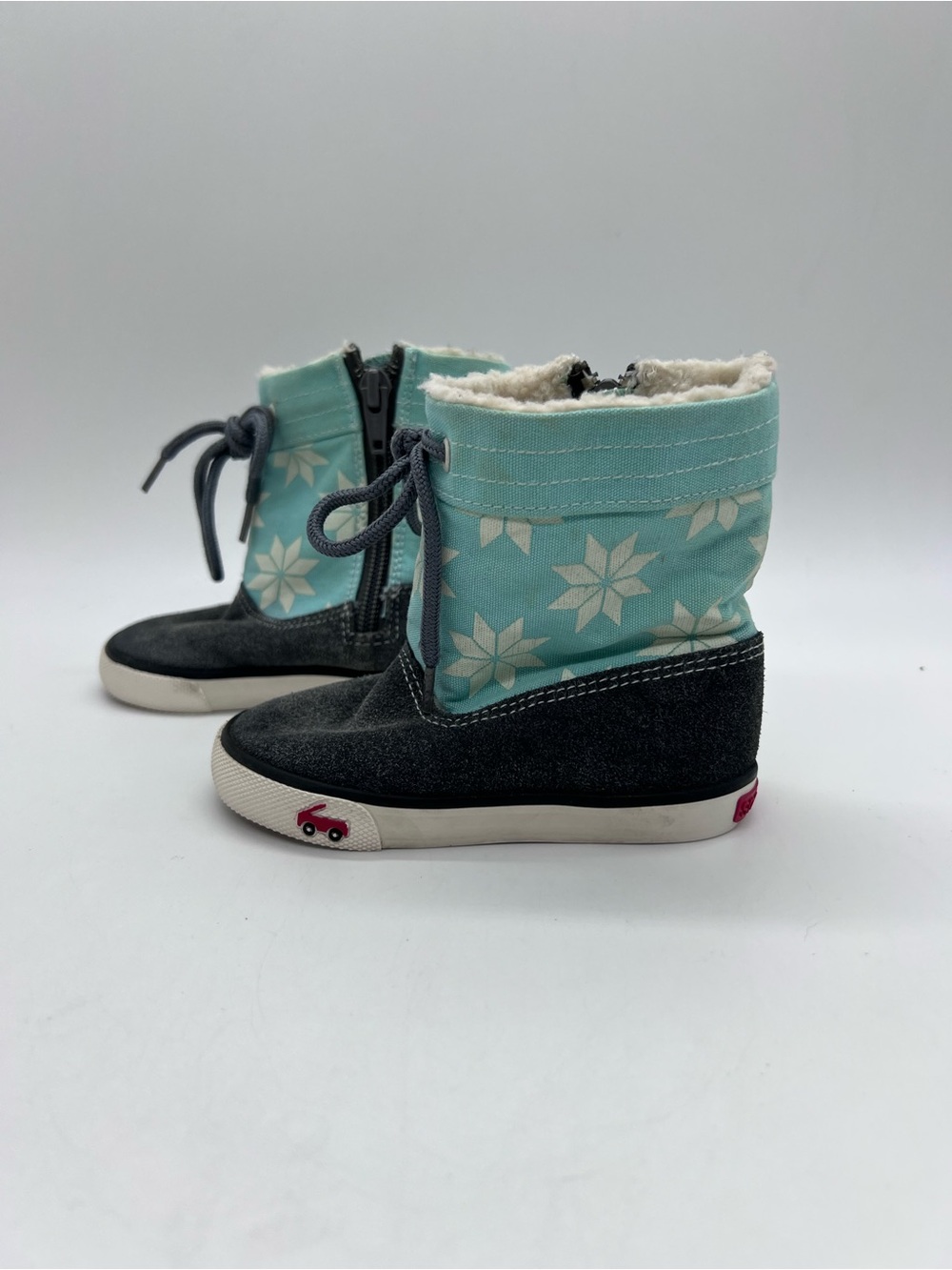See Kai Run Baby Girl Teal Snowflake Winter Greta Boots with Gray Suede - Picture 2 of 10